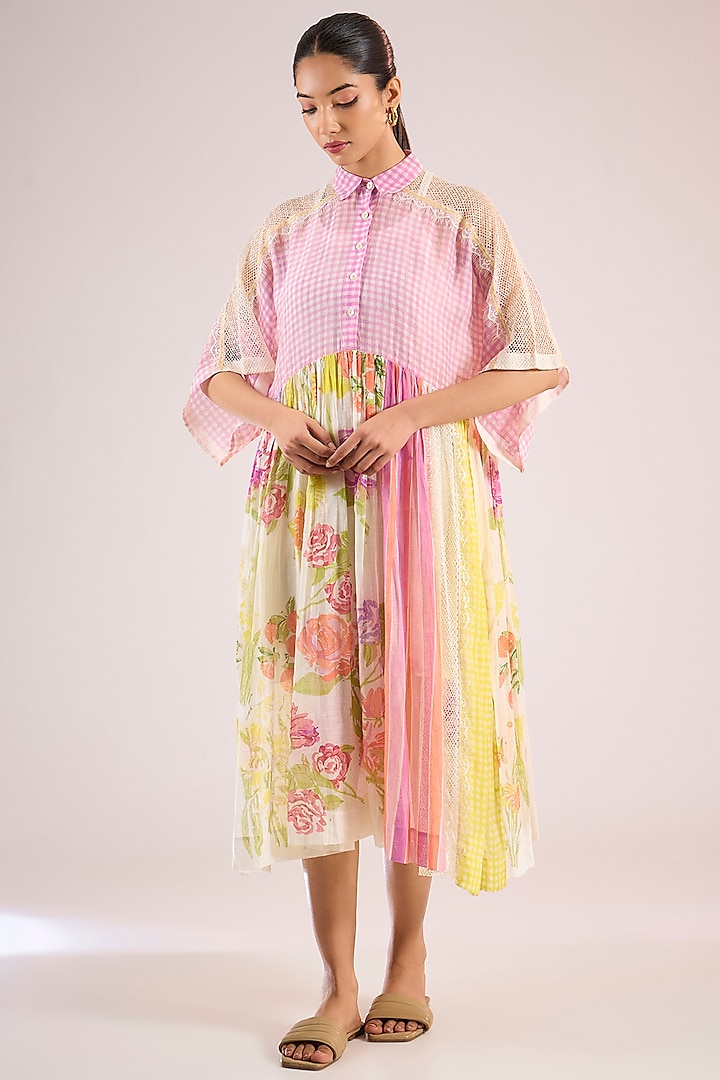 Ivory Chanderi Floral Midi Vacation Dress by Vineet Rahul at Pernia's Pop Up Shop
