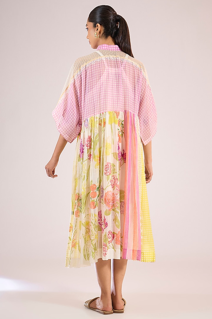 Ivory Chanderi Floral Midi Vacation Dress by Vineet Rahul at Pernia's Pop Up Shop