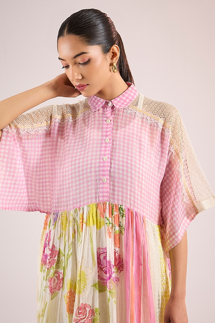 Ivory Chanderi Floral Midi Vacation Dress by Vineet Rahul at Pernia's Pop Up Shop