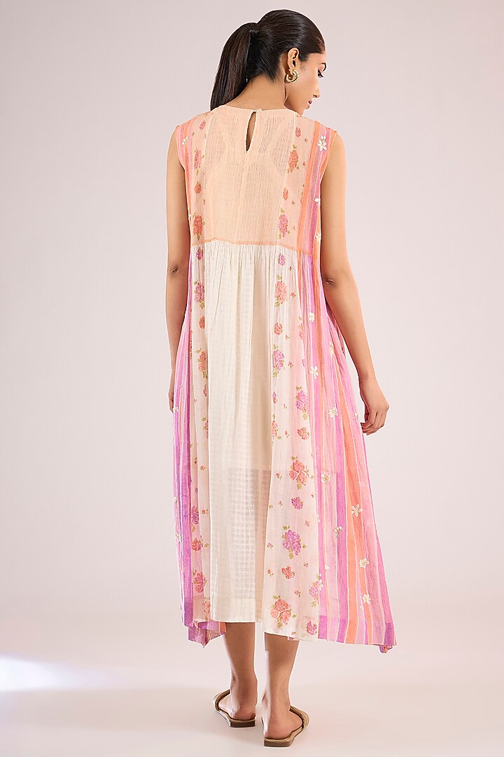 Ivory Chanderi Floral Midi Vacation Dress by Vineet Rahul at Pernia's Pop Up Shop