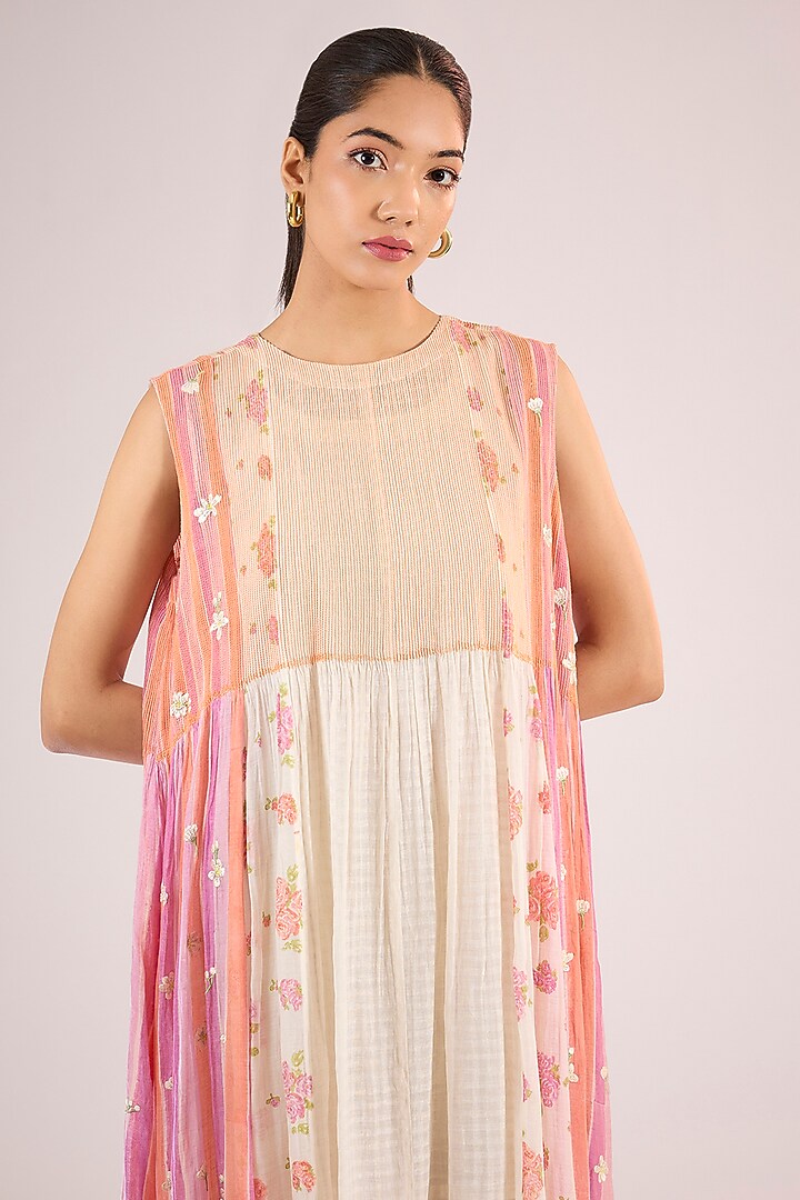 Ivory Chanderi Floral Midi Vacation Dress by Vineet Rahul at Pernia's Pop Up Shop