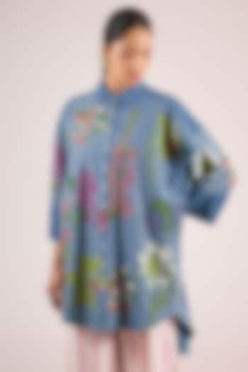 Blue Cotton Floral Shirt by Vineet Rahul at Pernia's Pop Up Shop