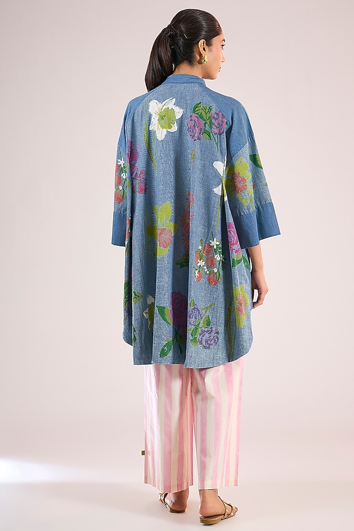 Blue Cotton Floral Shirt by Vineet Rahul at Pernia's Pop Up Shop