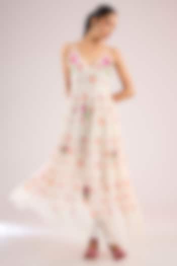 Ivory Chanderi Floral Maxi Vacation Dress by Vineet Rahul at Pernia's Pop Up Shop