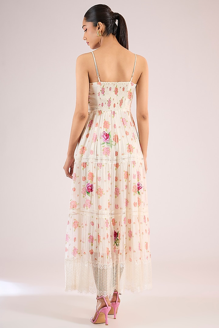 Ivory Chanderi Floral Maxi Vacation Dress by Vineet Rahul at Pernia's Pop Up Shop