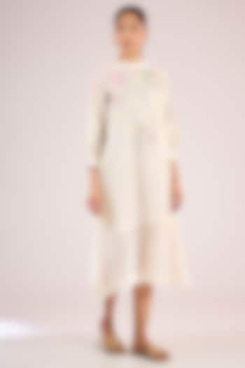 Ivory Chanderi Floral Midi Vacation Dress by Vineet Rahul at Pernia's Pop Up Shop