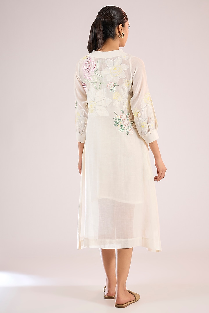 Ivory Chanderi Floral Midi Vacation Dress by Vineet Rahul at Pernia's Pop Up Shop