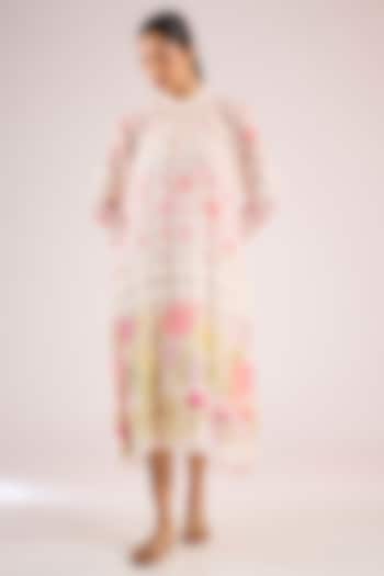 Ivory Chanderi Floral Midi Vacation Dress by Vineet Rahul at Pernia's Pop Up Shop