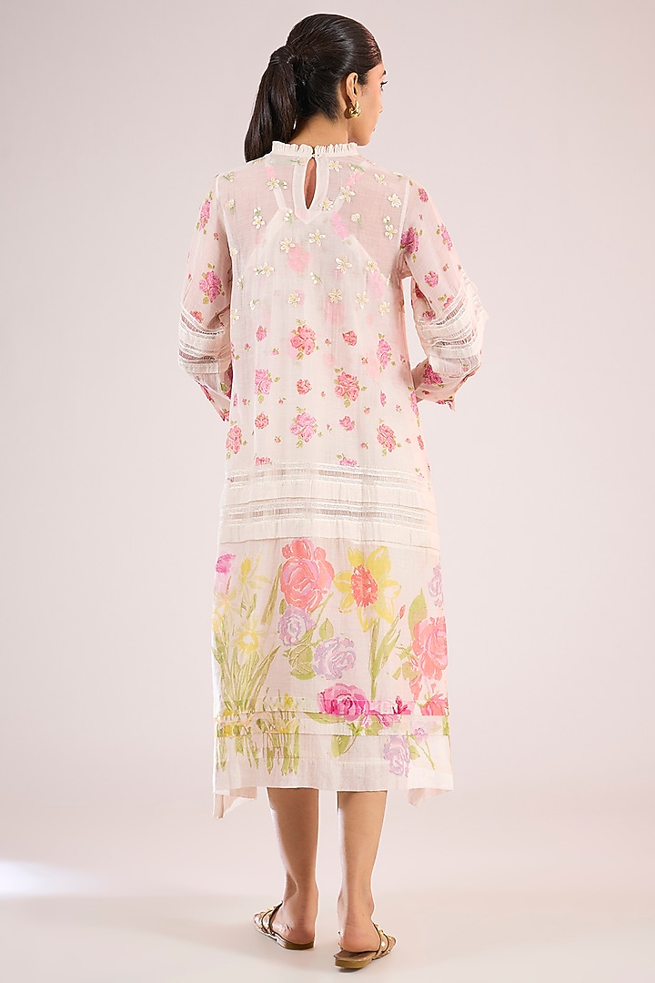 Ivory Chanderi Floral Midi Vacation Dress by Vineet Rahul at Pernia's Pop Up Shop