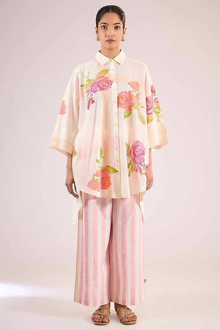 Ivory Cotton Striped Pants by Vineet Rahul at Pernia's Pop Up Shop