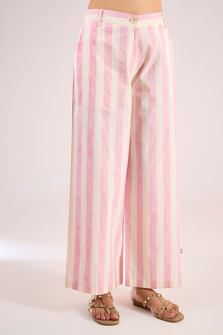 Ivory Cotton Striped Pants by Vineet Rahul at Pernia's Pop Up Shop