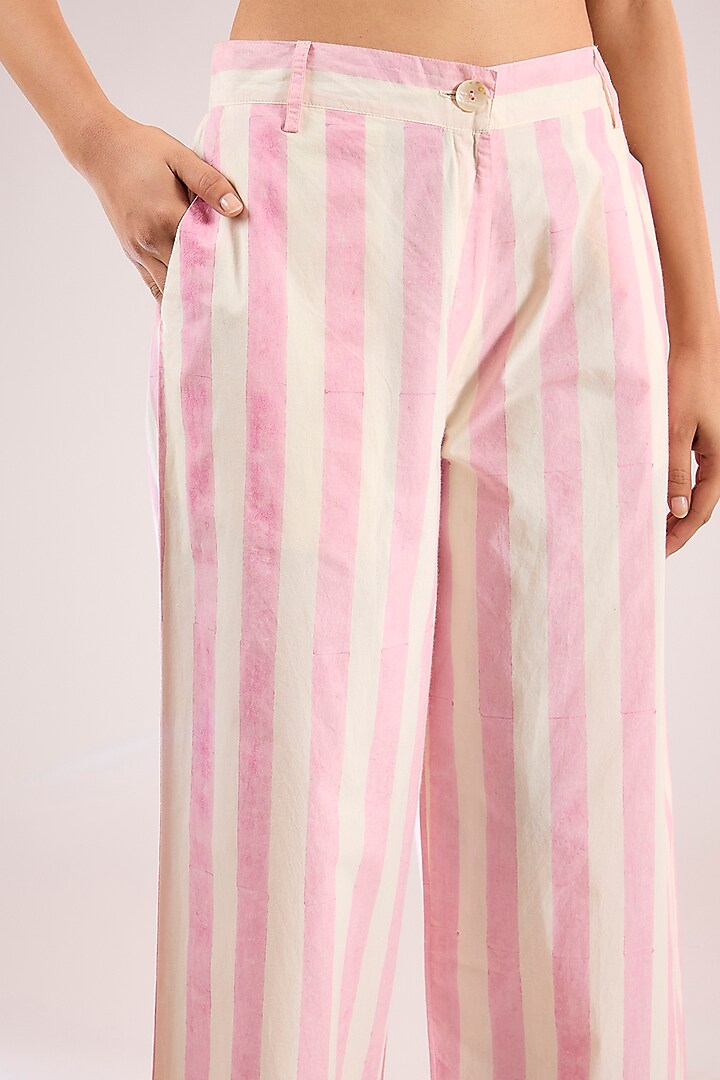 Ivory Cotton Striped Pants by Vineet Rahul at Pernia's Pop Up Shop