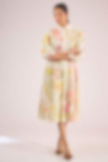 Ivory Chanderi Floral Midi Vacation Dress by Vineet Rahul at Pernia's Pop Up Shop