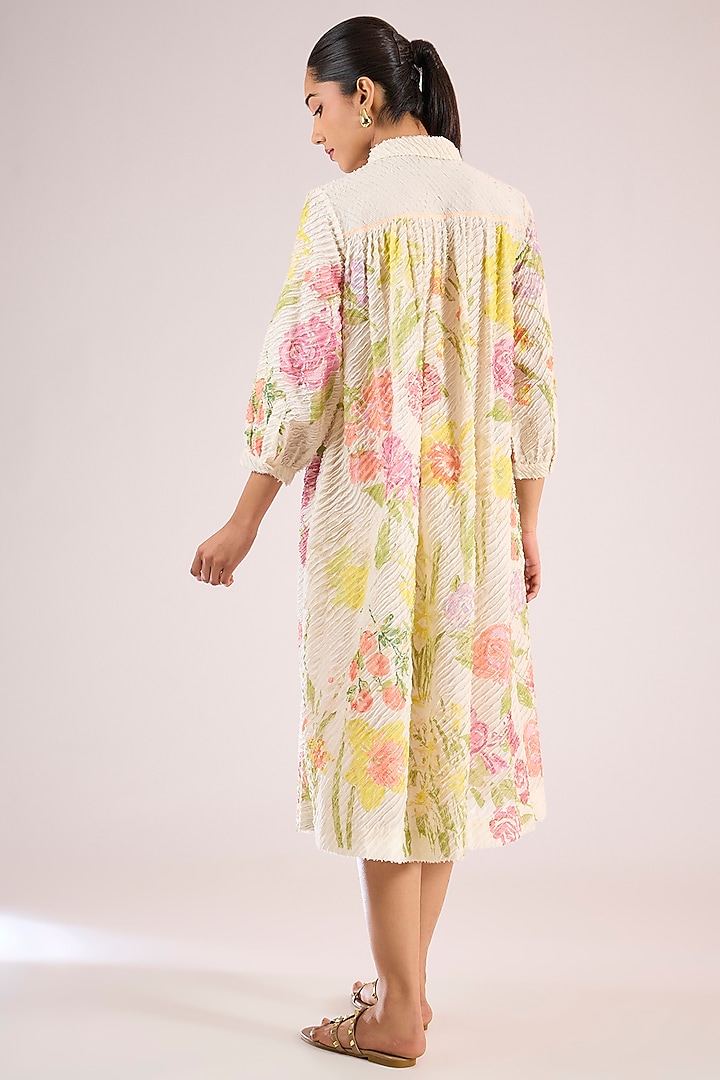 Ivory Chanderi Floral Midi Vacation Dress by Vineet Rahul at Pernia's Pop Up Shop