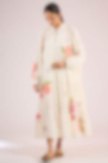 Ivory Chanderi Floral Midi Vacation Dress by Vineet Rahul at Pernia's Pop Up Shop