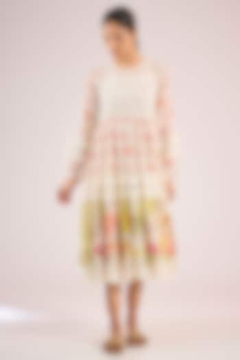 Ivory Chanderi Floral Midi Vacation Dress by Vineet Rahul at Pernia's Pop Up Shop