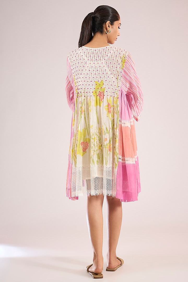 Ivory Chanderi Floral Vacation Dress by Vineet Rahul at Pernia's Pop Up Shop