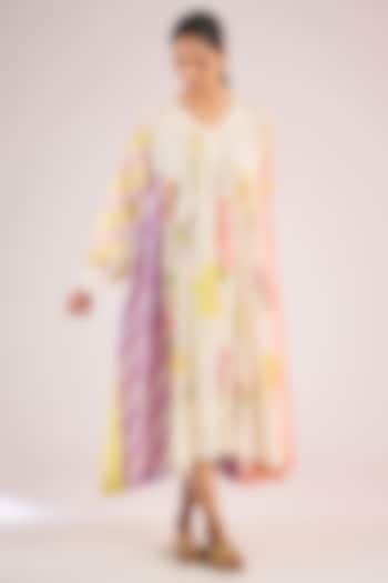 Ivory Chanderi Floral Midi Vacation Dress by Vineet Rahul at Pernia's Pop Up Shop