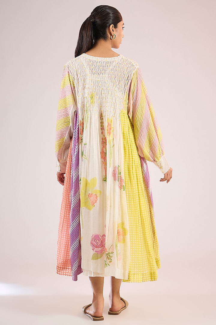 Ivory Chanderi Floral Midi Vacation Dress by Vineet Rahul at Pernia's Pop Up Shop