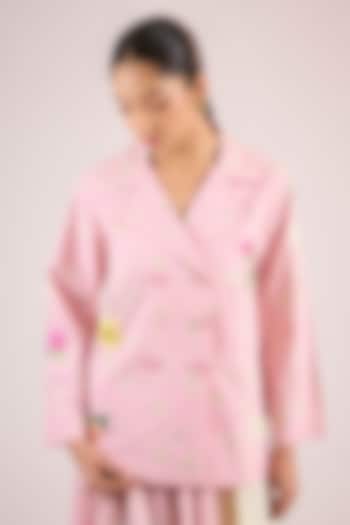 Pink Cotton Checkered Jacket by Vineet Rahul at Pernia's Pop Up Shop