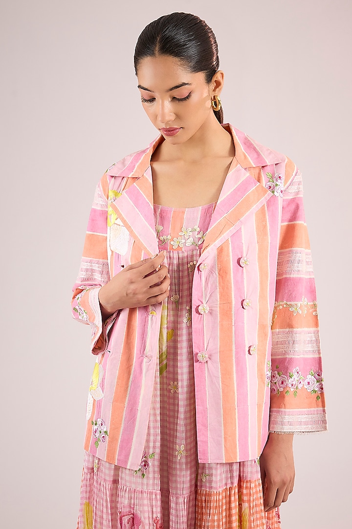 Pink Cotton Floral Jacket by Vineet Rahul at Pernia's Pop Up Shop