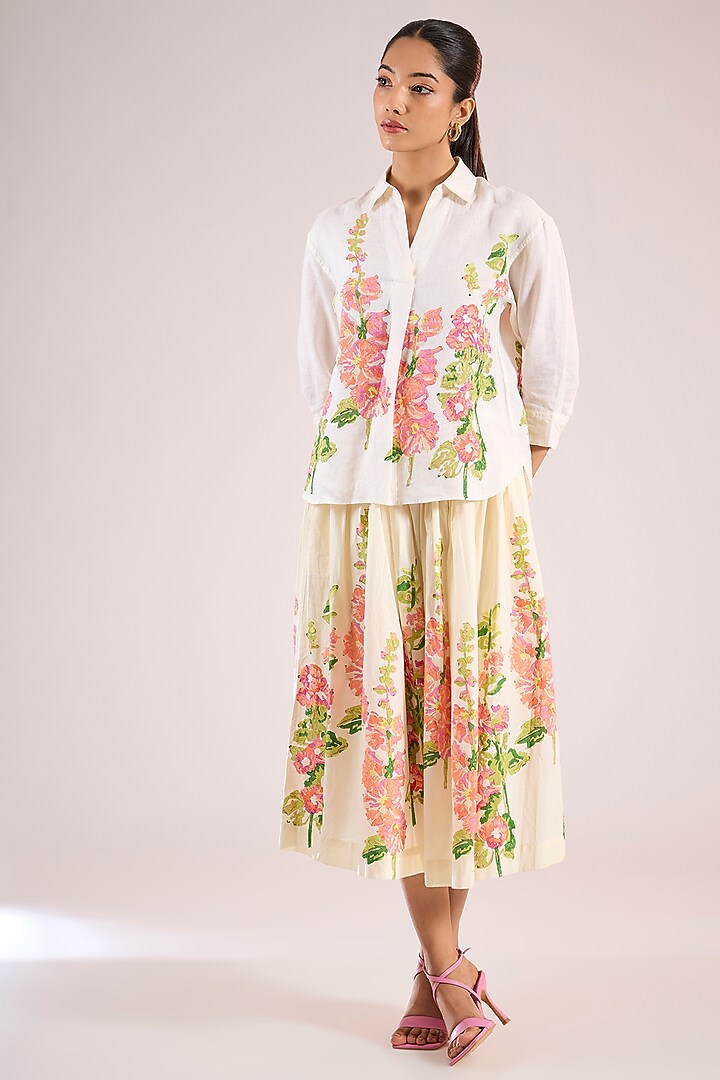 Ivory Cotton Floral Shirt by Vineet Rahul at Pernia's Pop Up Shop