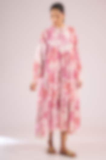 Ivory Chanderi Floral Midi Vacation Dress by Vineet Rahul at Pernia's Pop Up Shop