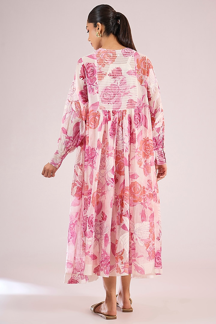 Ivory Chanderi Floral Midi Vacation Dress by Vineet Rahul at Pernia's Pop Up Shop