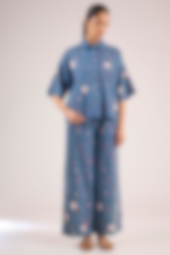 Blue Cotton Floral Shirt by Vineet Rahul at Pernia's Pop Up Shop
