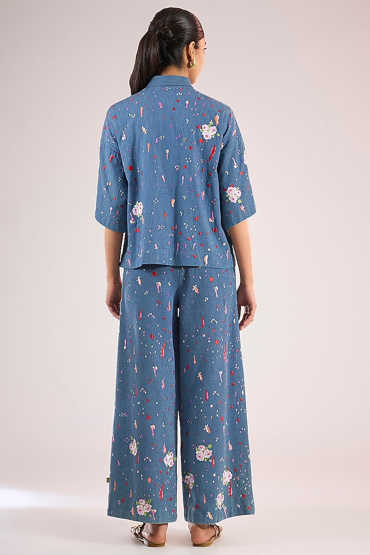 Blue Cotton Floral Shirt by Vineet Rahul at Pernia's Pop Up Shop