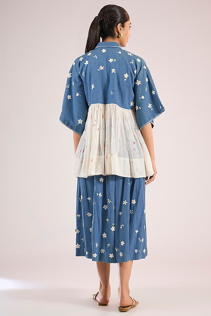 Blue Cotton Floral Top by Vineet Rahul at Pernia's Pop Up Shop