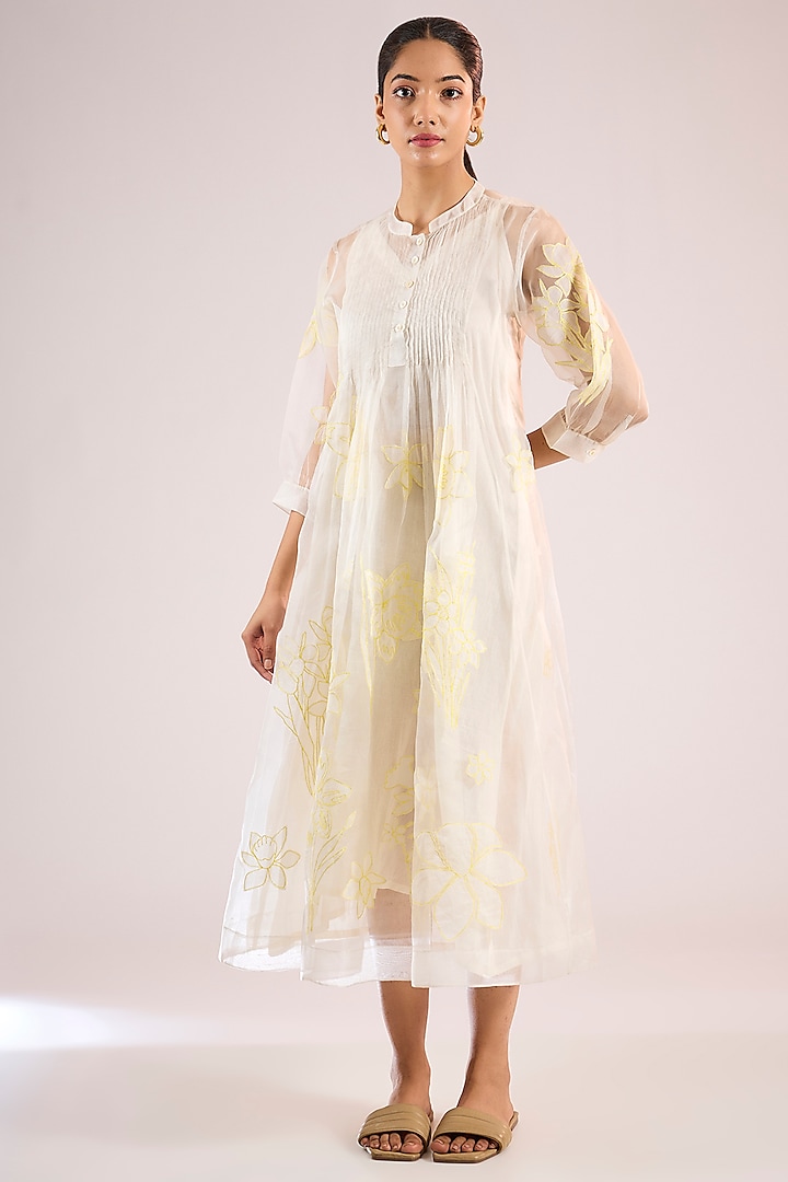 Ivory Organza Floral Midi Vacation Dress by Vineet Rahul at Pernia's Pop Up Shop