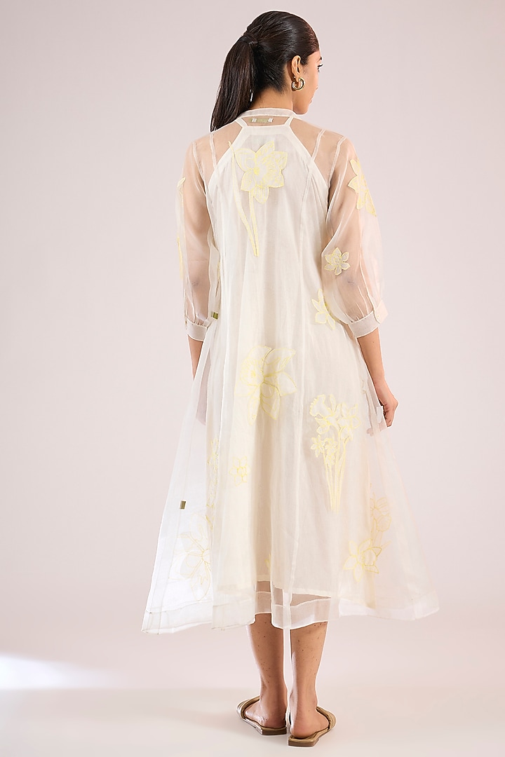 Ivory Organza Floral Midi Cocktail Dress by Vineet Rahul at Pernia's Pop Up Shop
