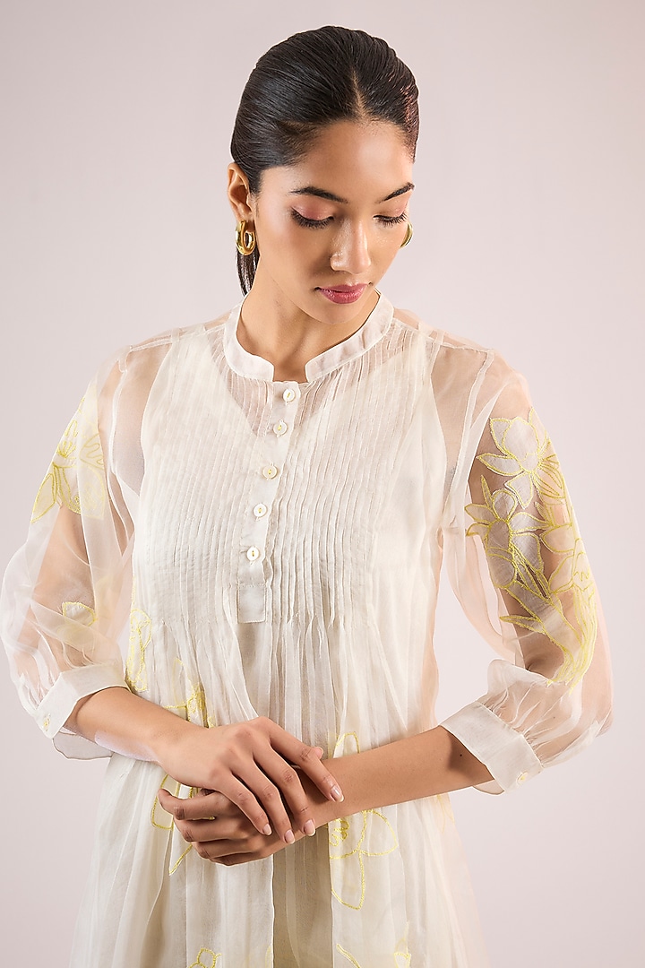 Ivory Organza Floral Midi Cocktail Dress by Vineet Rahul at Pernia's Pop Up Shop