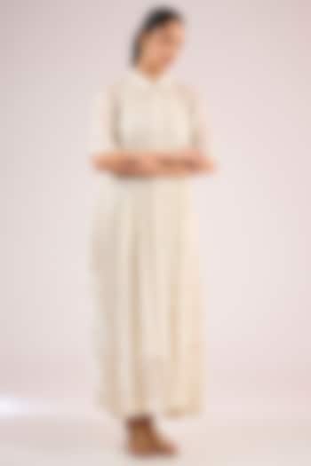 Ivory Chanderi Floral Maxi Vacation Dress by Vineet Rahul at Pernia's Pop Up Shop