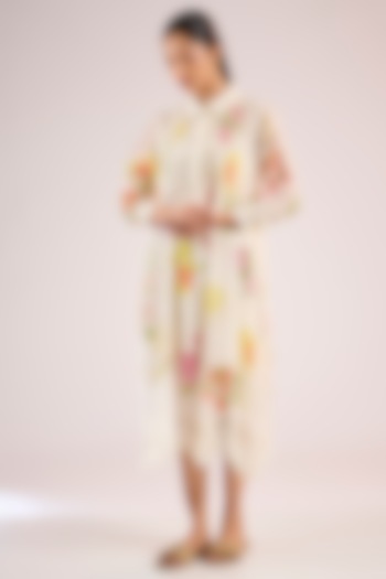 Ivory Chanderi Floral Midi Vacation Dress by Vineet Rahul at Pernia's Pop Up Shop