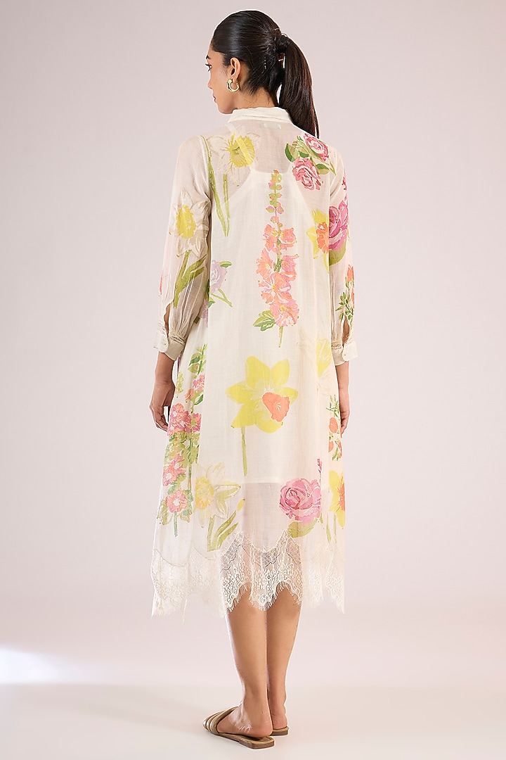 Ivory Chanderi Floral Midi Vacation Dress by Vineet Rahul at Pernia's Pop Up Shop