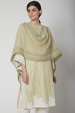 Mint Green Embroidered Scarf by Vineet Rahul