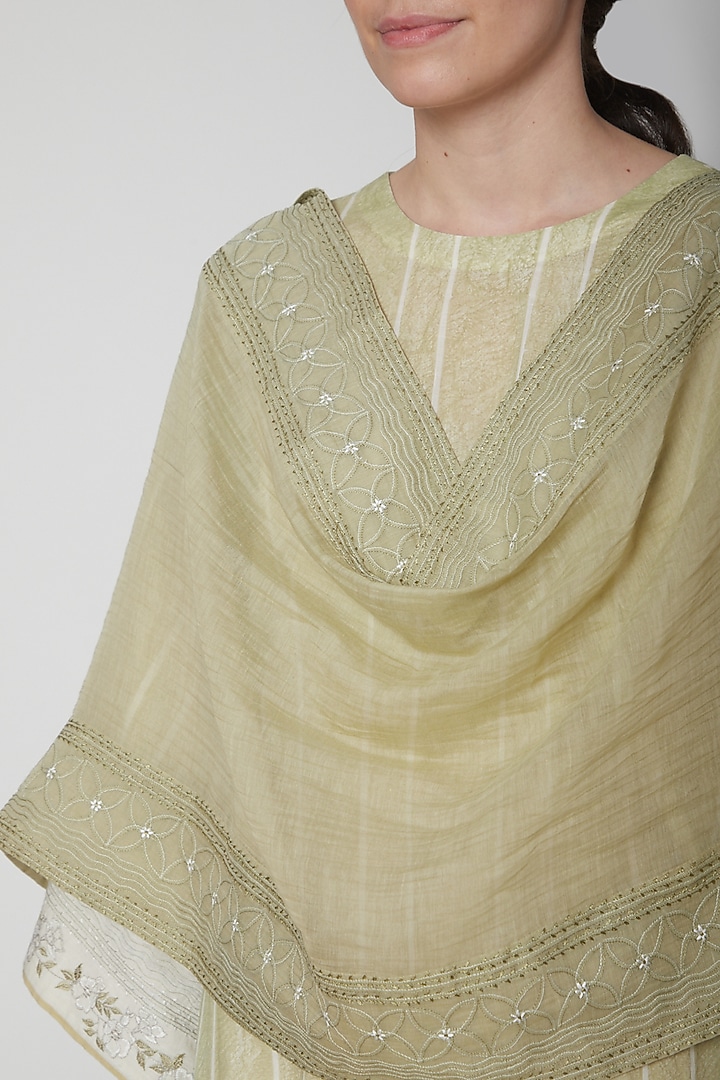 Mint Green Embroidered Scarf by Vineet Rahul at Pernia's Pop Up Shop