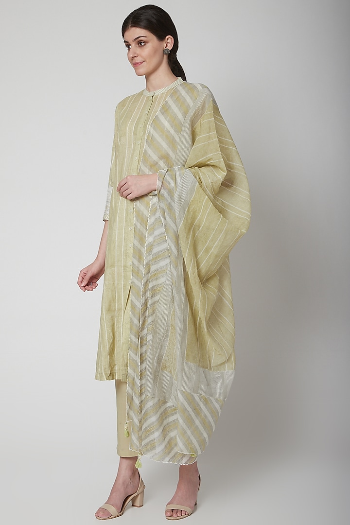 Mint Green Printed Striped Dupatta by Vineet Rahul