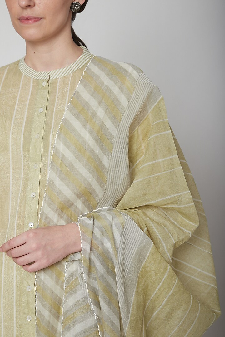 Mint Green Printed Striped Dupatta by Vineet Rahul at Pernia's Pop Up Shop