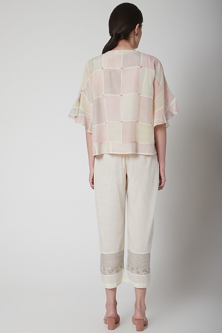 White Embroidered Straight Fit Pant by Vineet Rahul at Pernia's Pop Up Shop