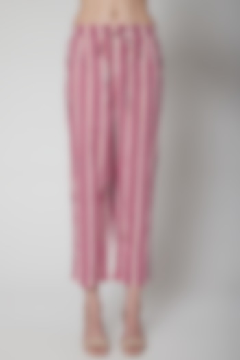 Blush Pink Printed Striped Pants by Vineet Rahul