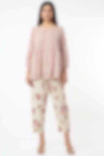 Pink Chanderi Pintucked Top by Vineet Rahul at Pernia's Pop Up Shop