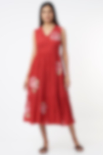 Red Chanderi Cotton Vacation Dress by Vineet Rahul at Pernia's Pop Up Shop