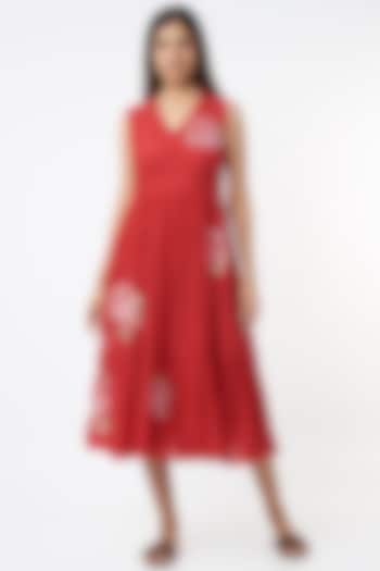 Red Chanderi Cotton Dress by Vineet Rahul
