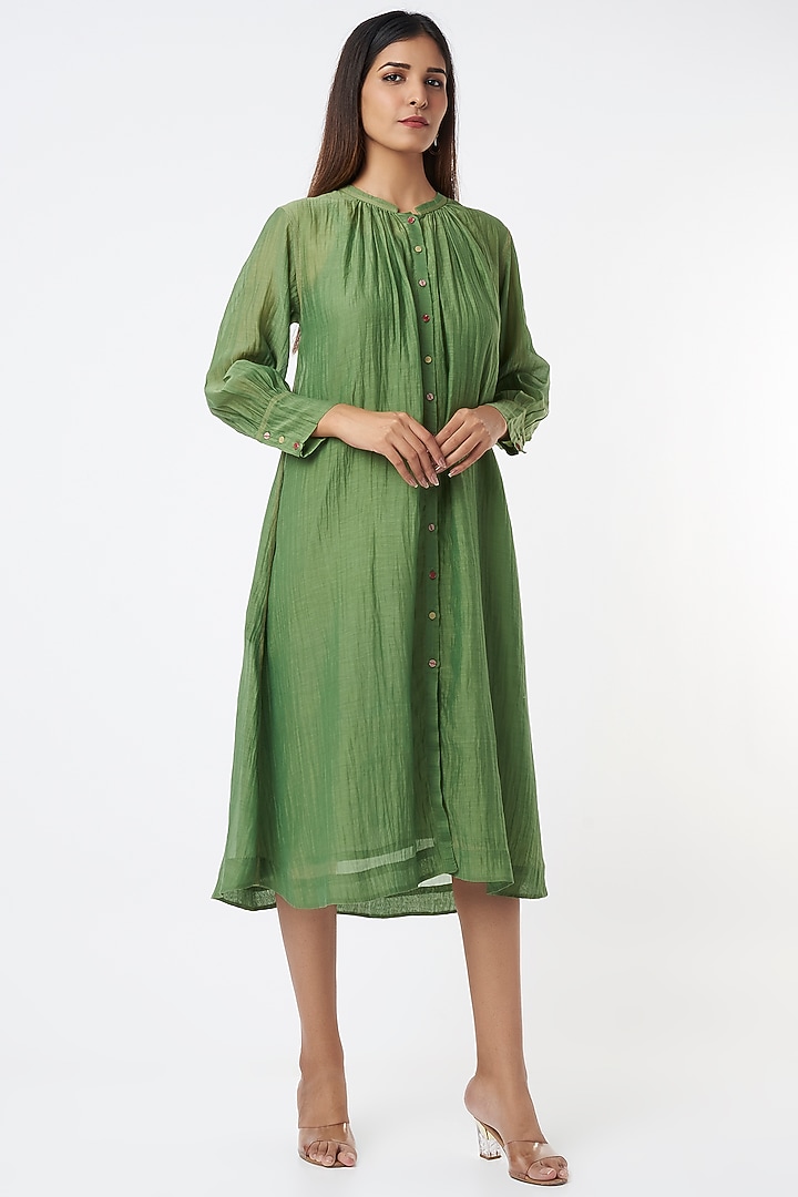 Green Chanderi Cotton Tunic Summer Dress by Vineet Rahul at Pernia's Pop Up Shop