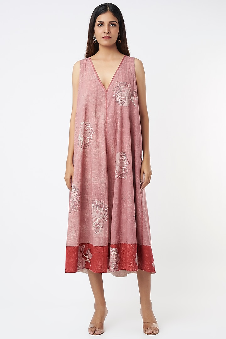 Rose Pink Chanderi Cotton Dress by Vineet Rahul