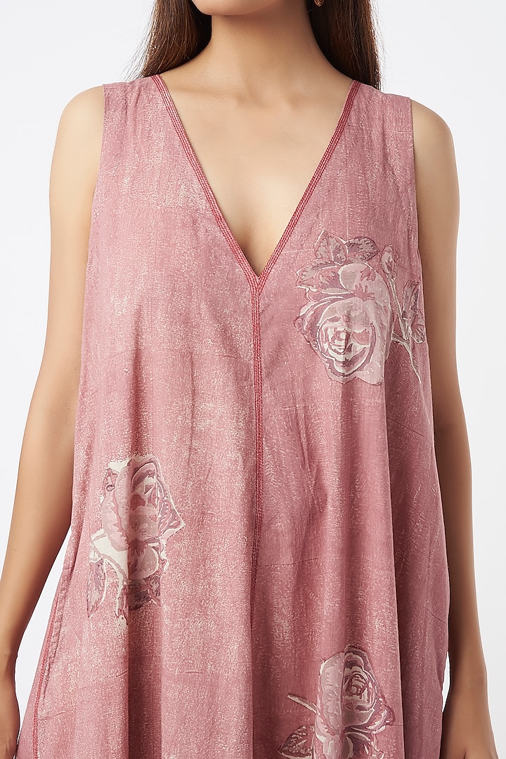 Rose Pink Chanderi Cotton Vacation Dress by Vineet Rahul at Pernia's Pop Up Shop