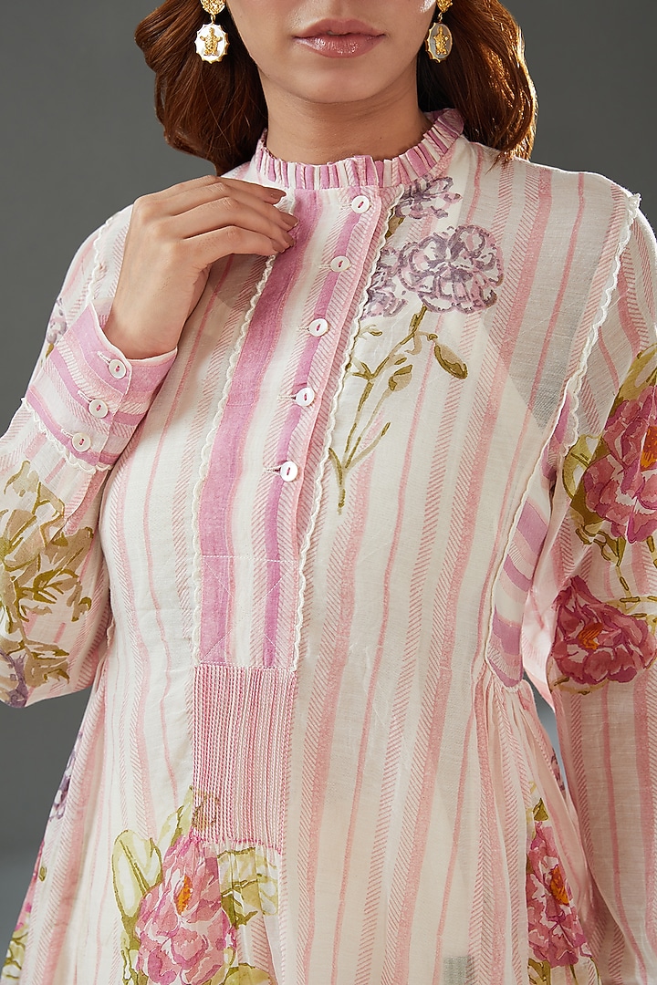Off-White Silk Cotton Printed Top by Vineet Rahul at Pernia's Pop Up Shop
